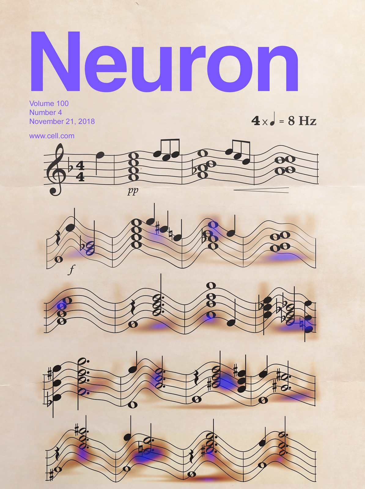 'Neuron' journal cover with musical stave and chords